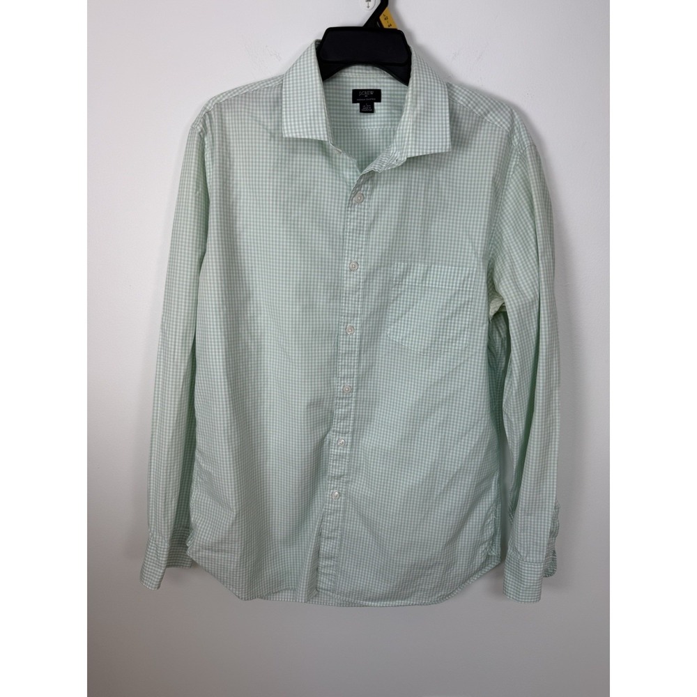 J. Crew Men's Green White Gingham Checked Dress Shirt Size L 100% Cotton Preppy